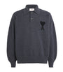AMI Paris Black Wool Ami de Coeur Polo Sweater