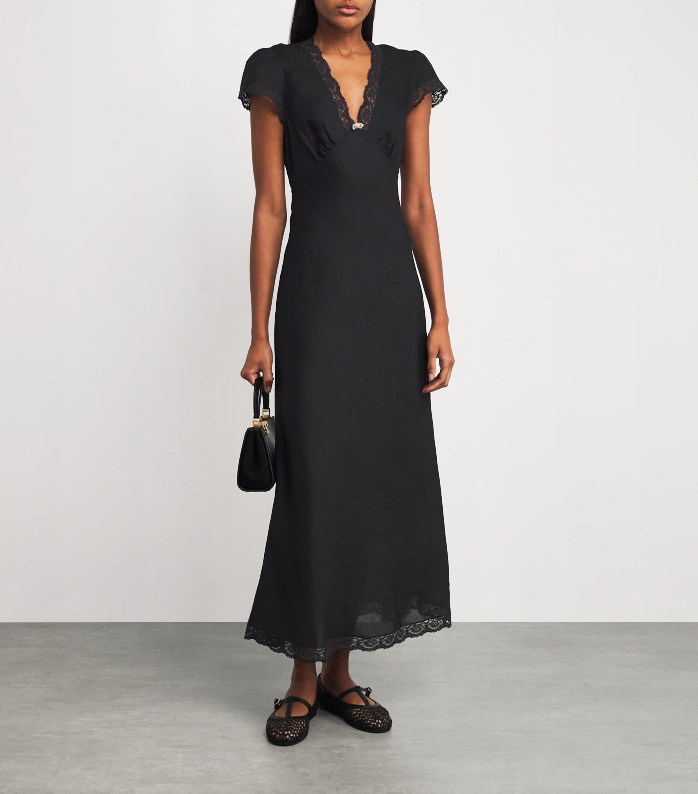 Clarice V-Neck Midi Dress BLACK