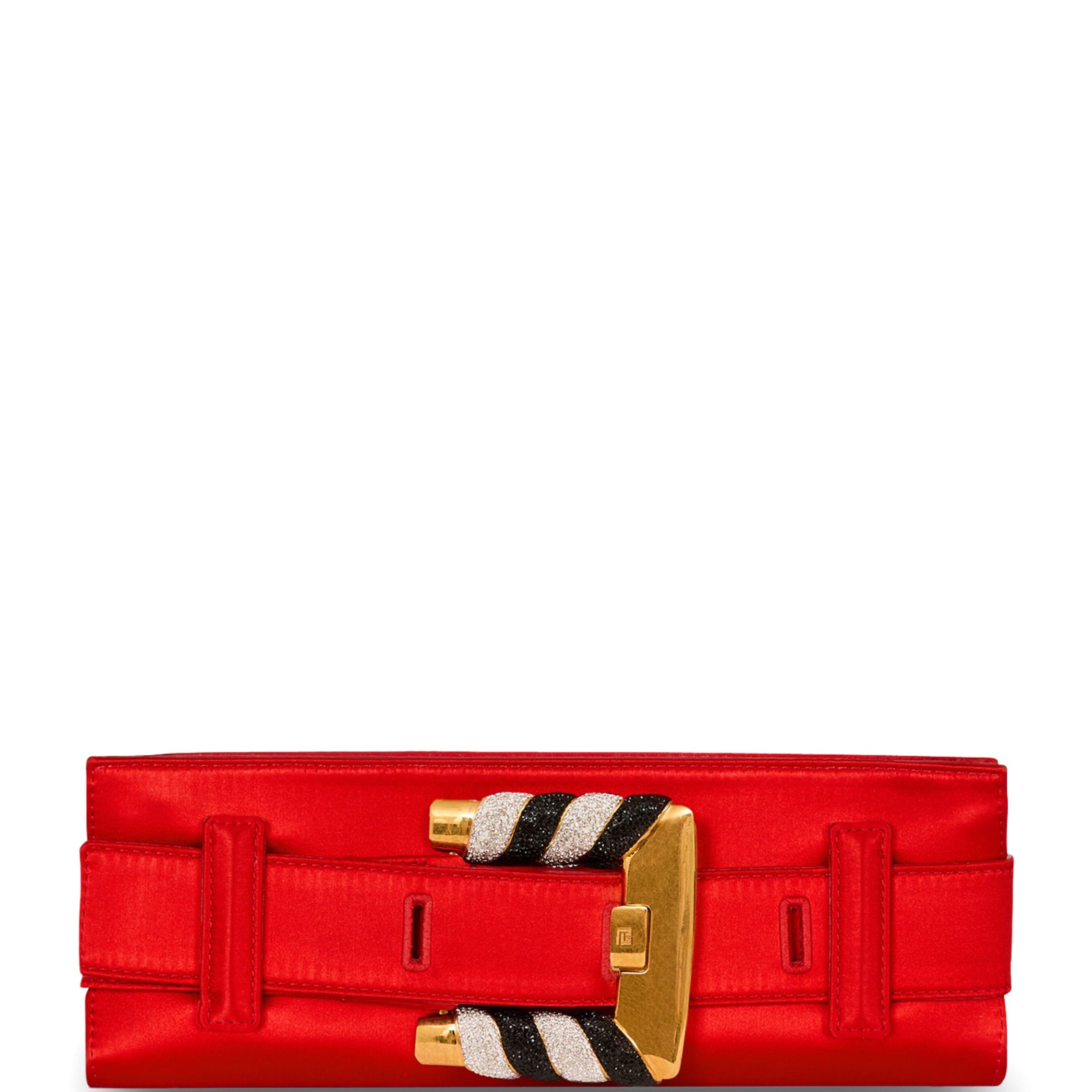 Balmain Red Satin Anthem Clutch Bag