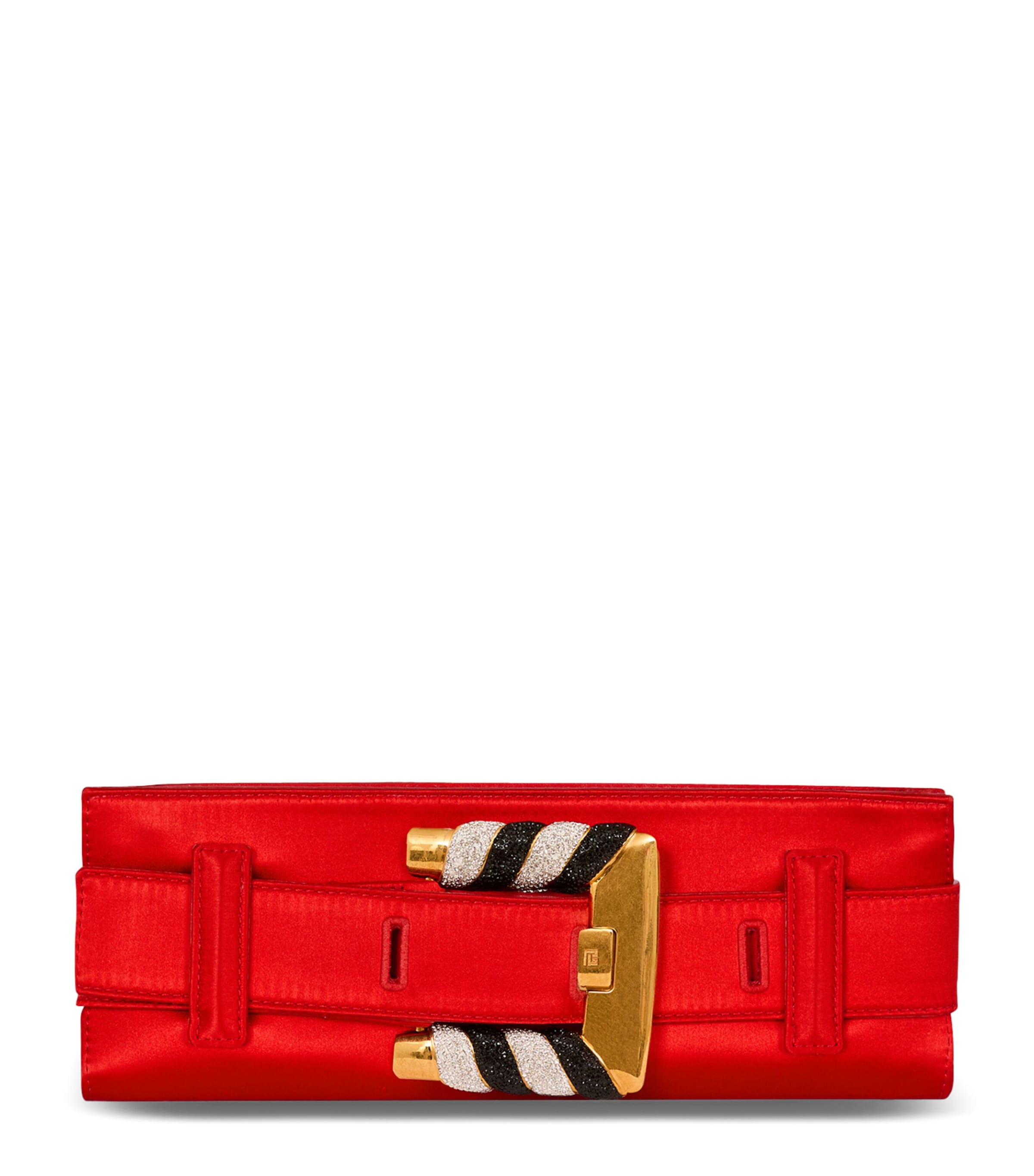 Balmain Red Satin Anthem Clutch Bag
