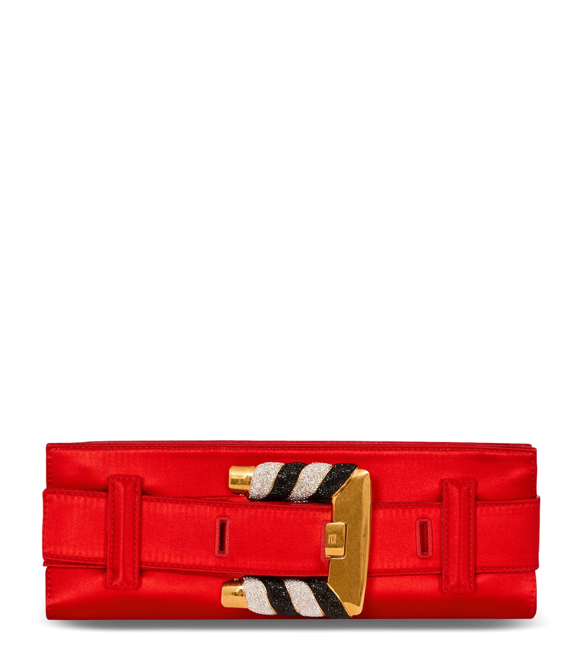 Balmain Red Satin Anthem Clutch Bag