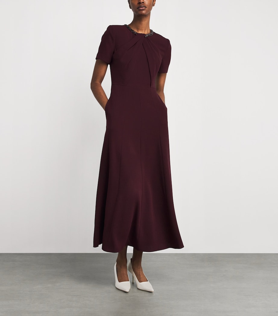 Roland Mouret Burgundy Embellished Twist Midi Dress
