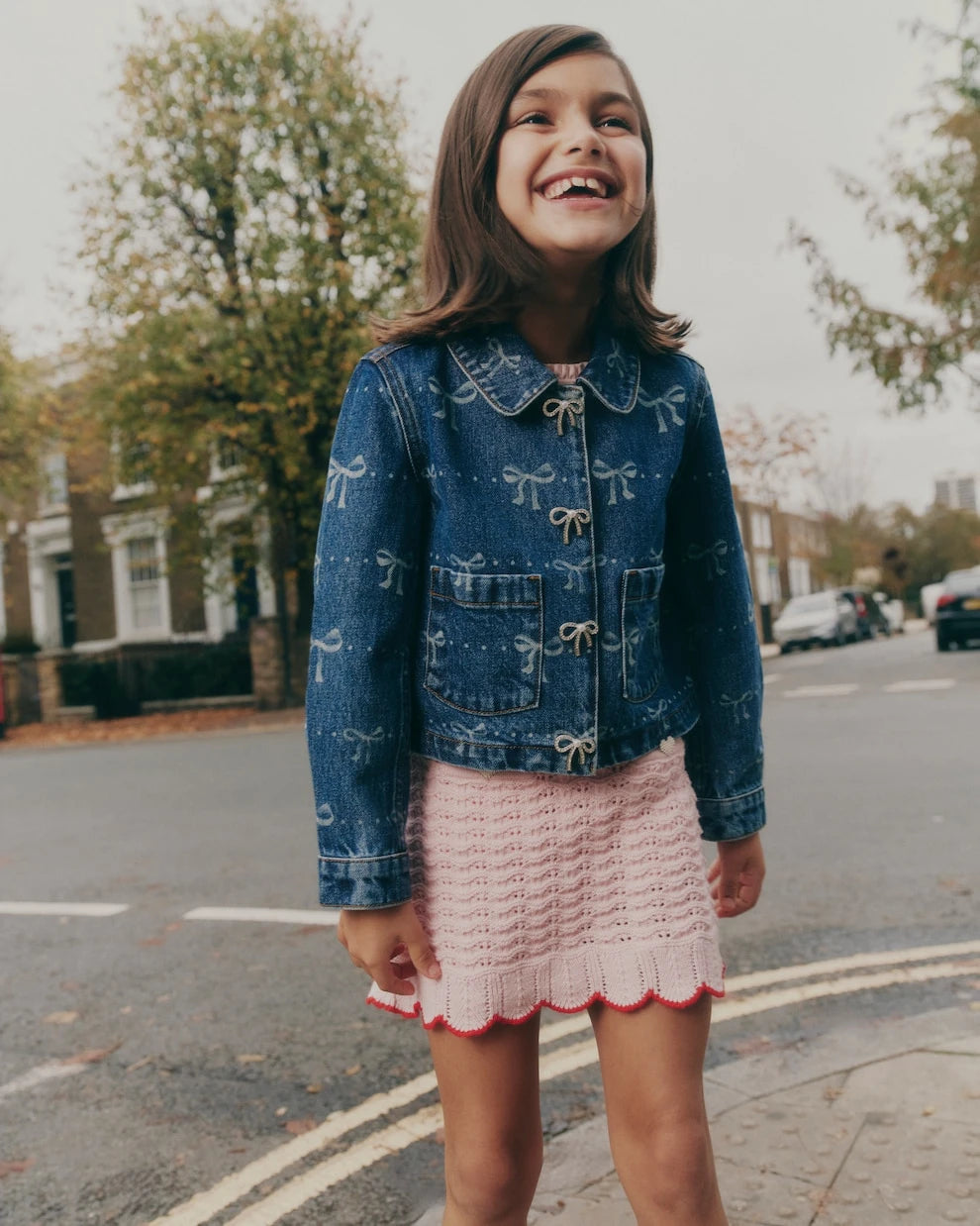 Self-Portrait Kids - Bow embellished printed denim jacket