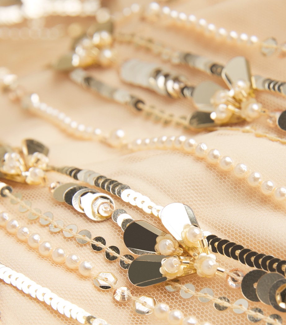 Pamella Roland Gold Tulle Embellished Kaftan Maxi Dress