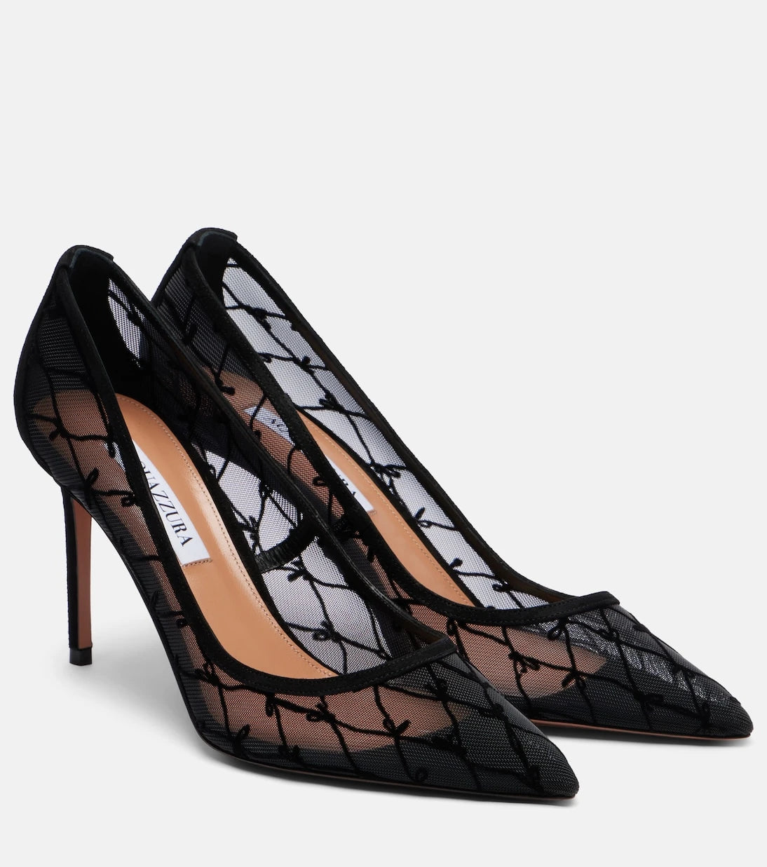 Aquazzura - 85 suede-trimmed mesh pumps