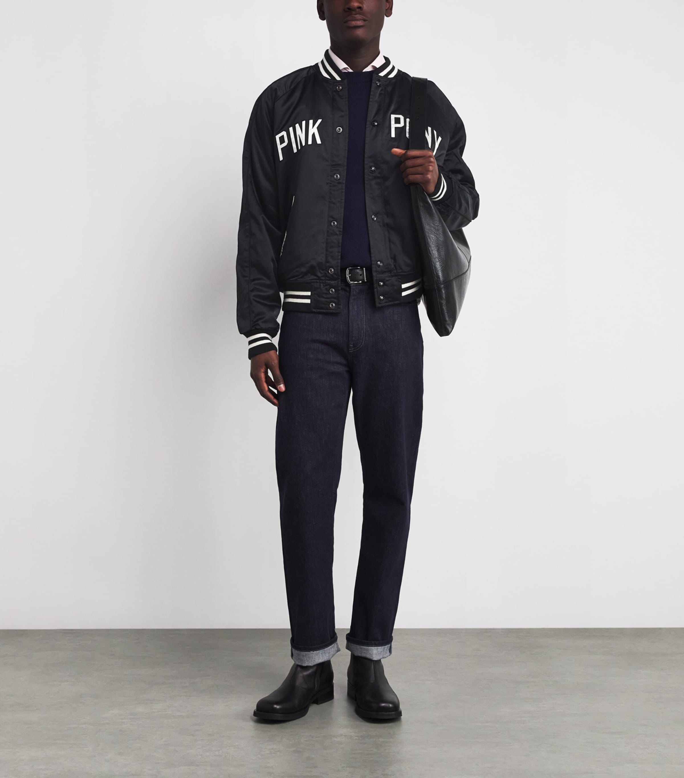 Polo Ralph Lauren Black Satin Pink Pony Baseball Jacket