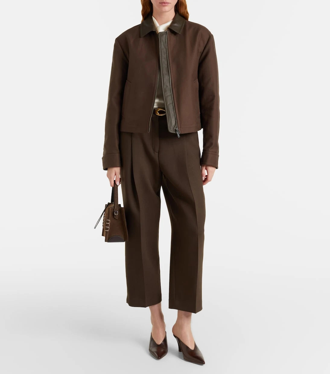 Vince - Cropped leather-trimmed cotton twill jacket