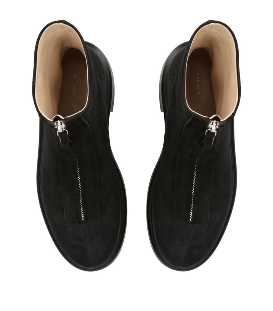 The Row Black Zipped Suede Ankle Boots 50