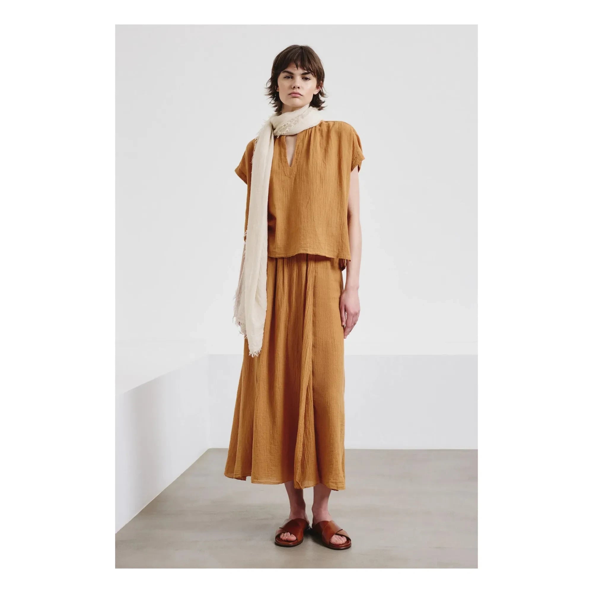 Pomandère - Organic Cotton Gauze Skirt | Apricot