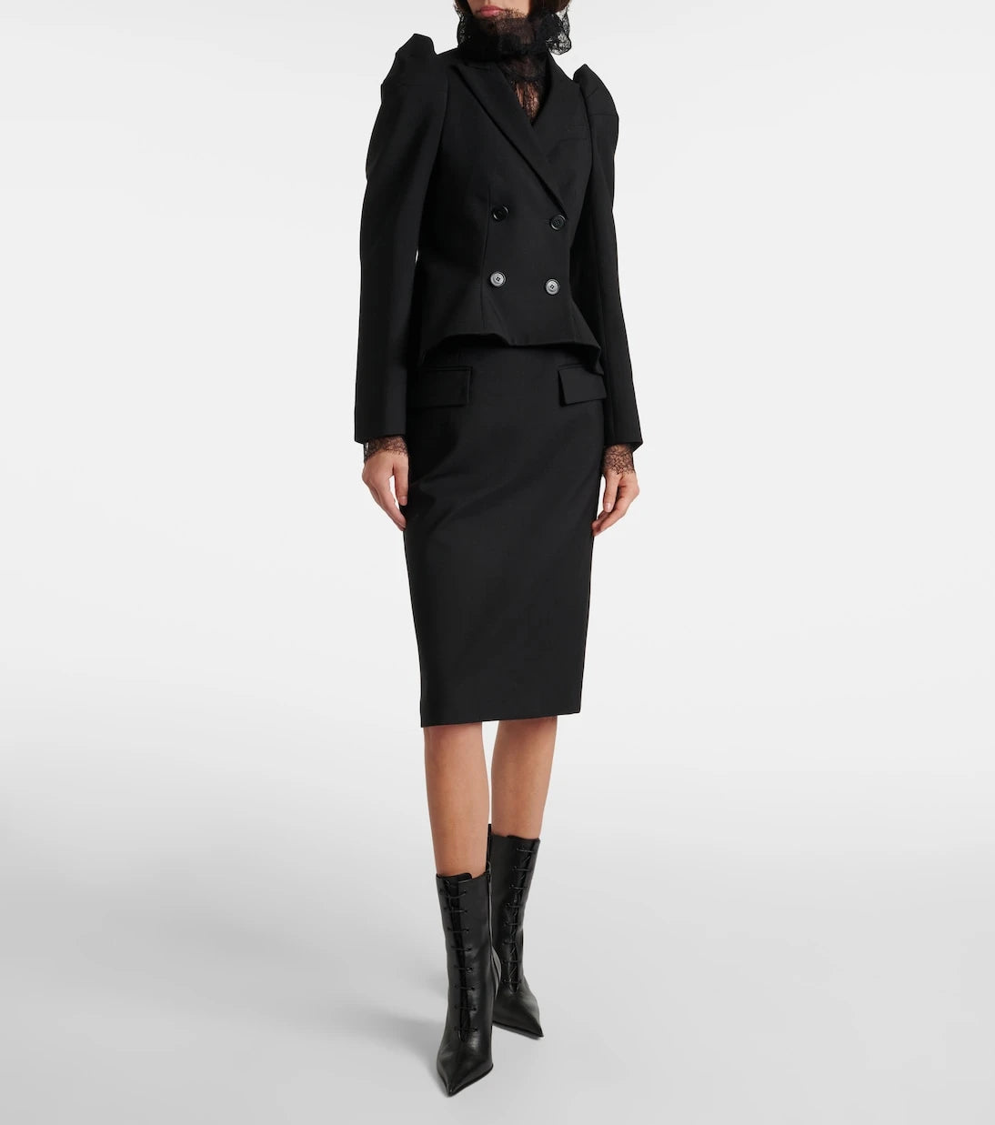McQueen - High-rise wool gabardine pencil skirt