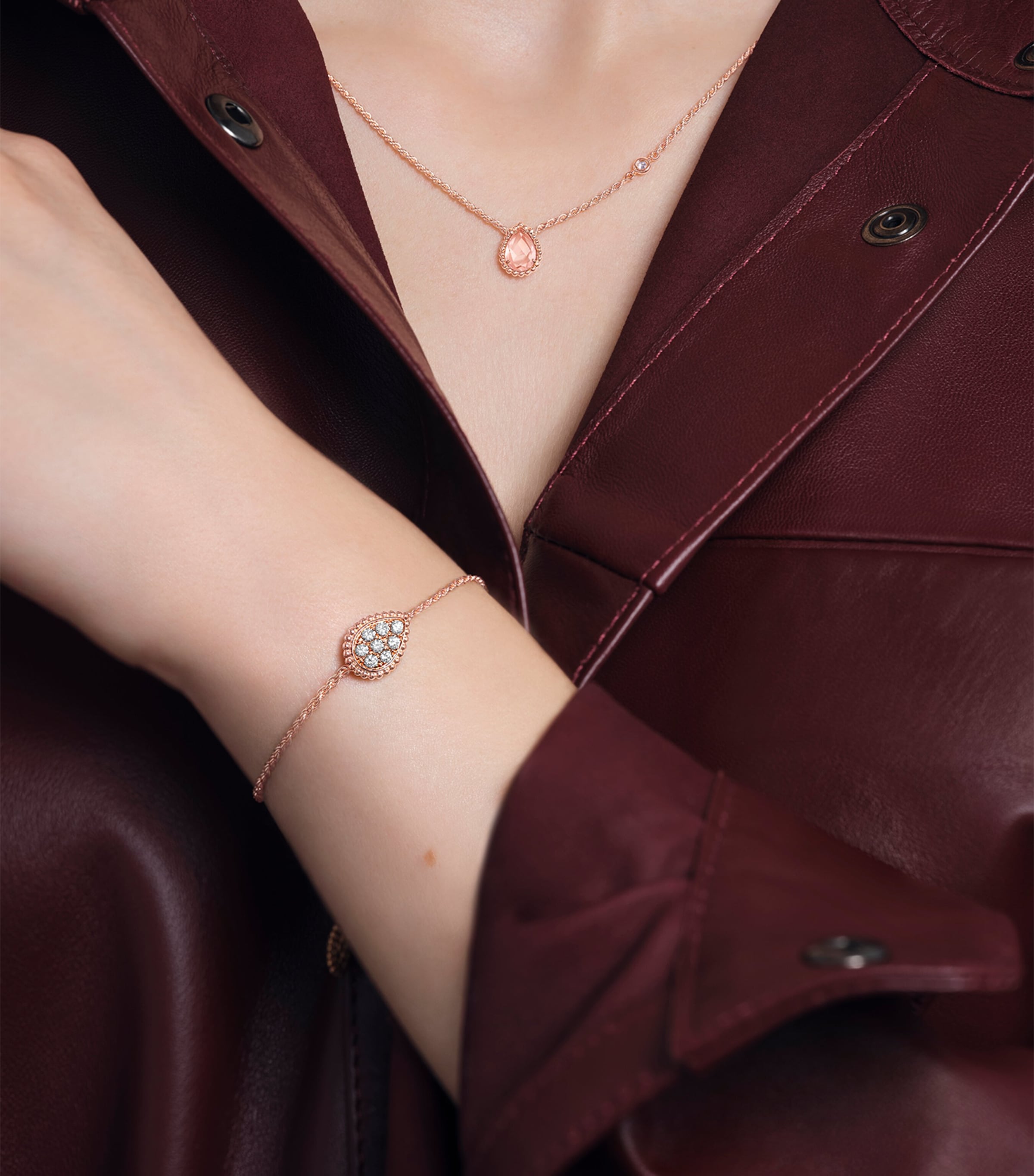 Rose Gold, Diamond and Pink Quartz Serpent Bohème Necklace