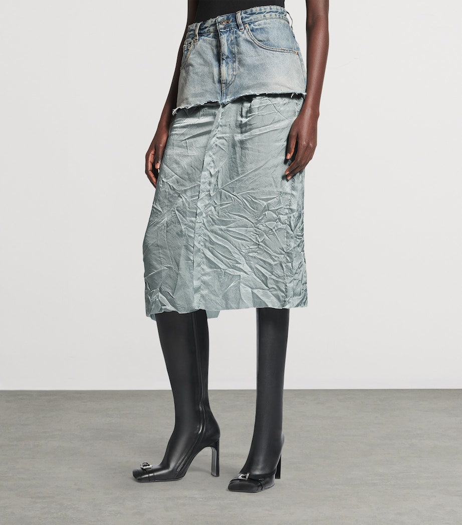 Balenciaga Navy Ripped Off Denim Midi Skirt