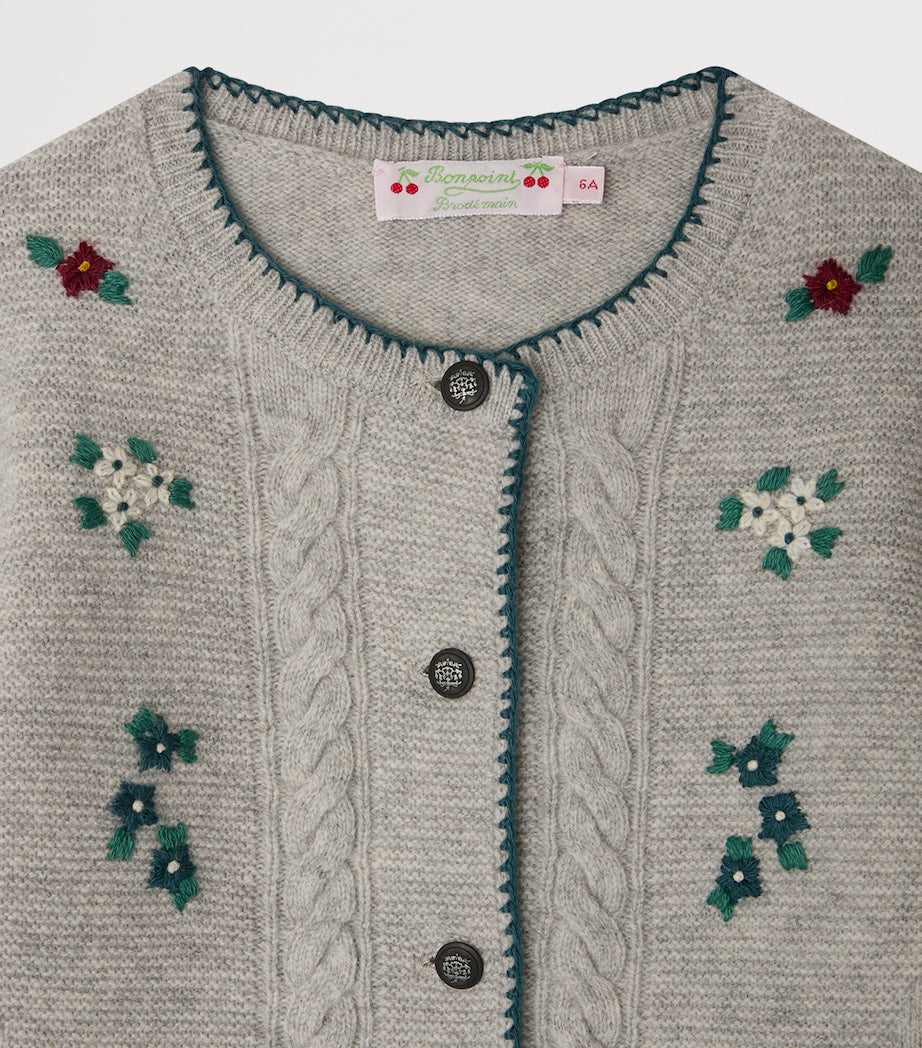 Bonpoint Grey Wool Embroidered Jamina Cardigan (4-8 Years)