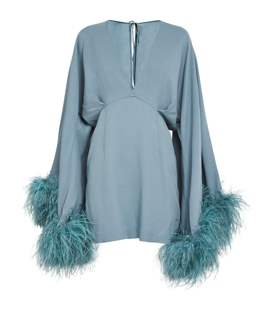 White Feather-Trim Magnifique Mini Dress