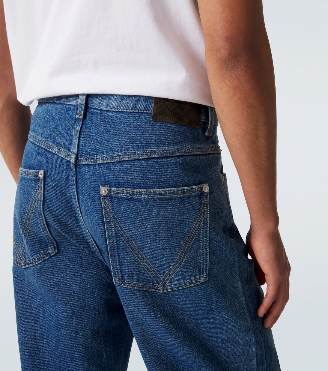 Bottega Veneta - Leather-trimmed wide-leg jeans
