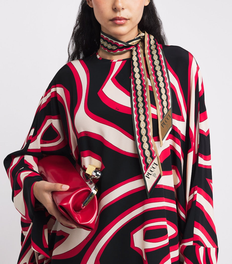 Red Silk Twill Girandole and Papiro Print Scarf