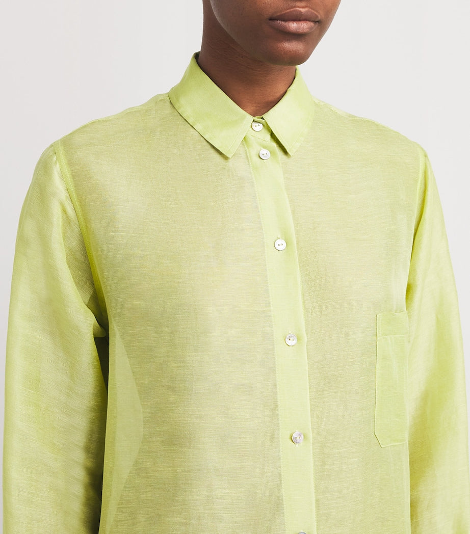 Green Silk-Linen Phoebe Midi Shirt Dress
