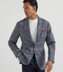 Brunello Cucinelli Blue Alpaca-Wool Check Blazer