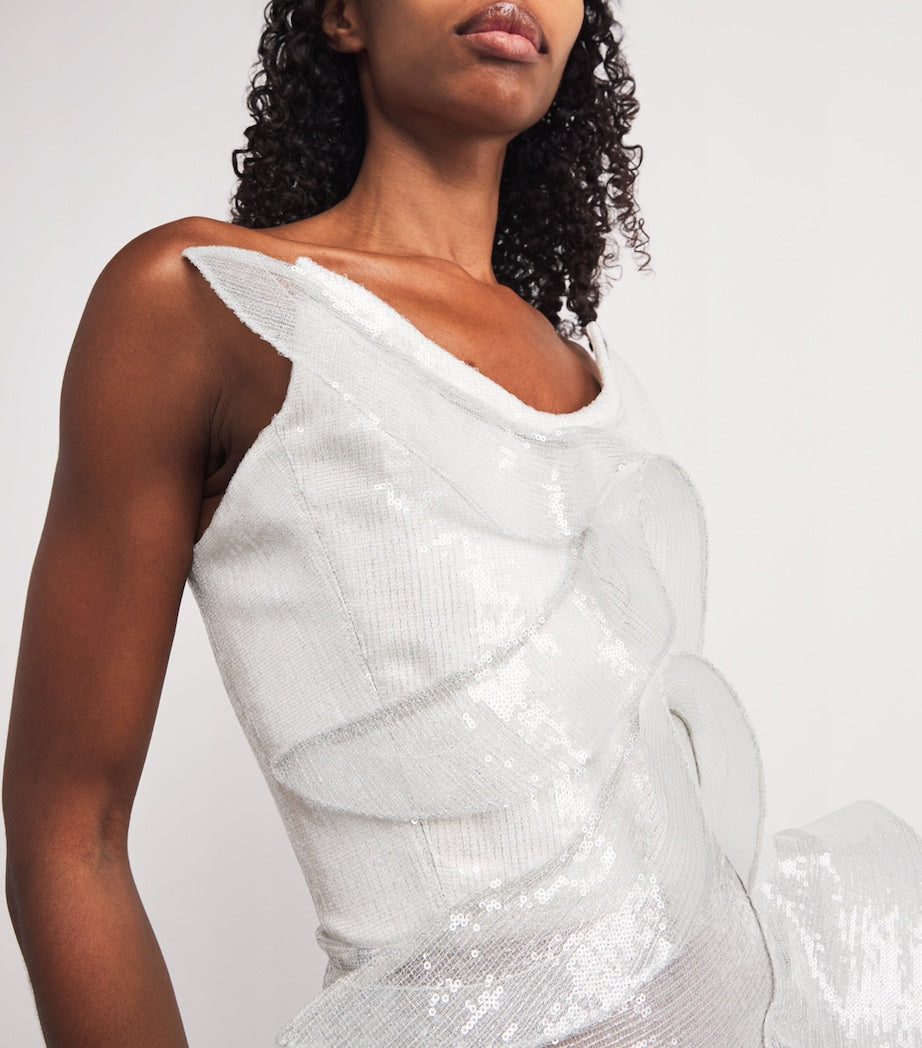 White Sequinned Refraction Gown