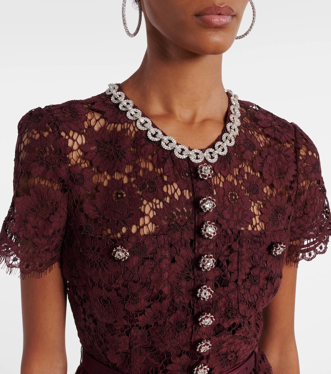 Self-Portrait - Belted lace and satin maxi dress