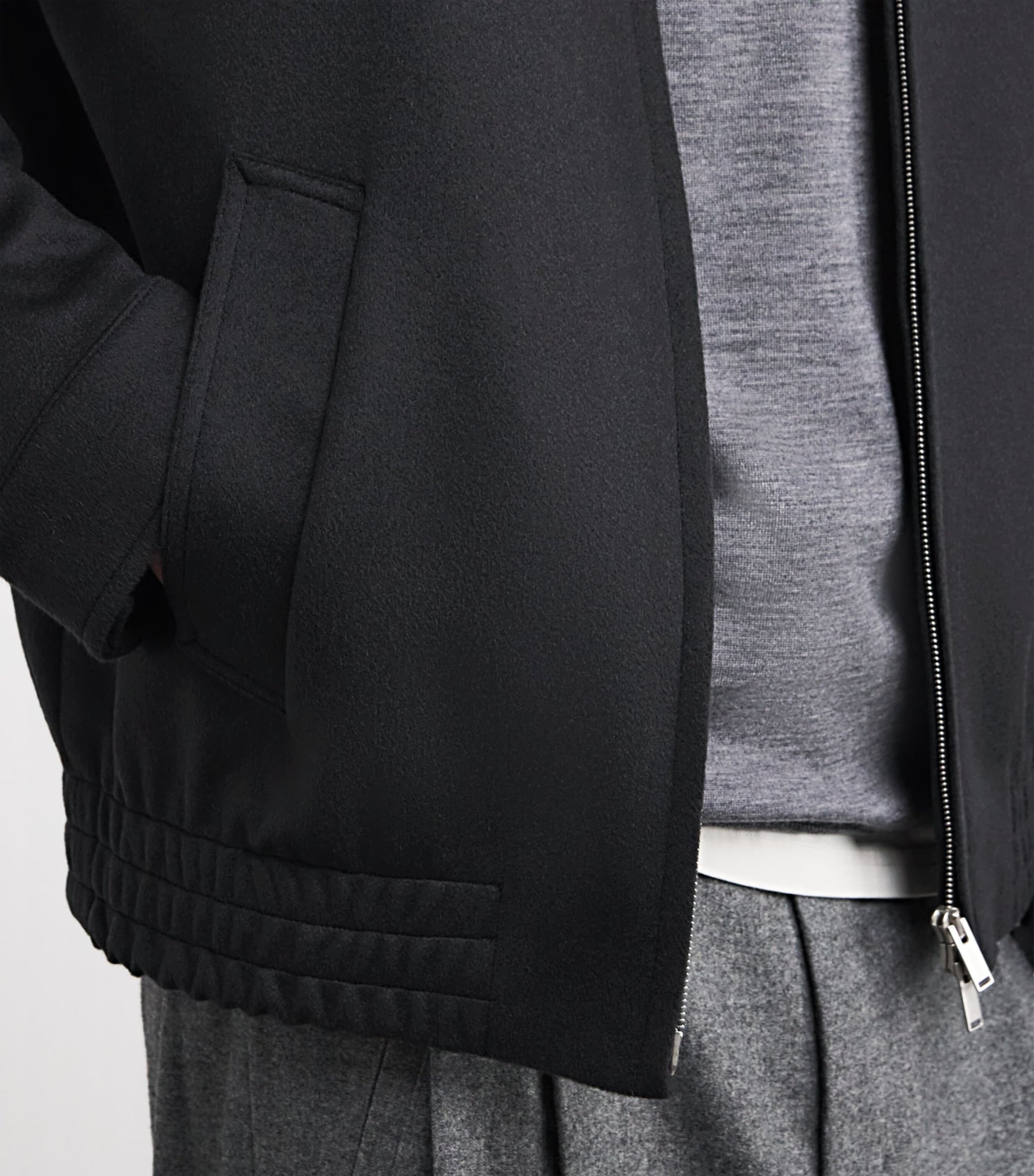 Navy Cashmere-Wool Bomber Jacket