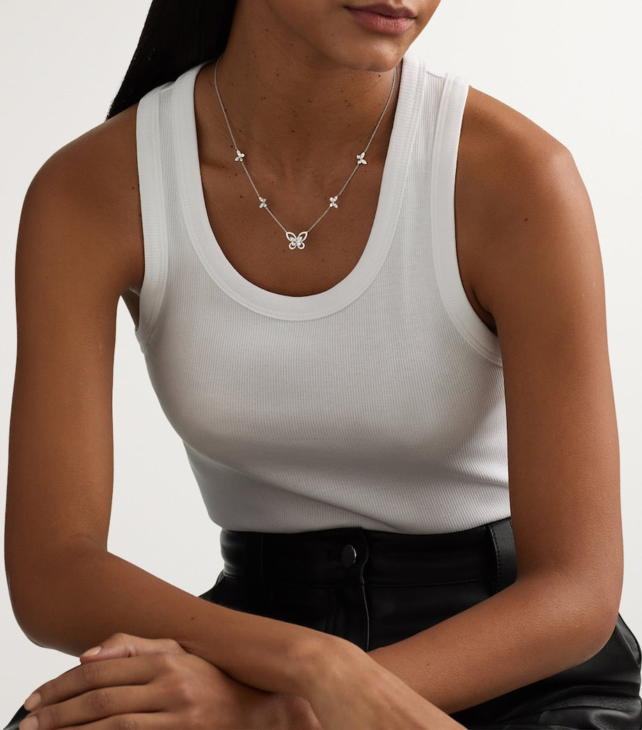 White Gold and Diamond Multi Butterfly Necklace