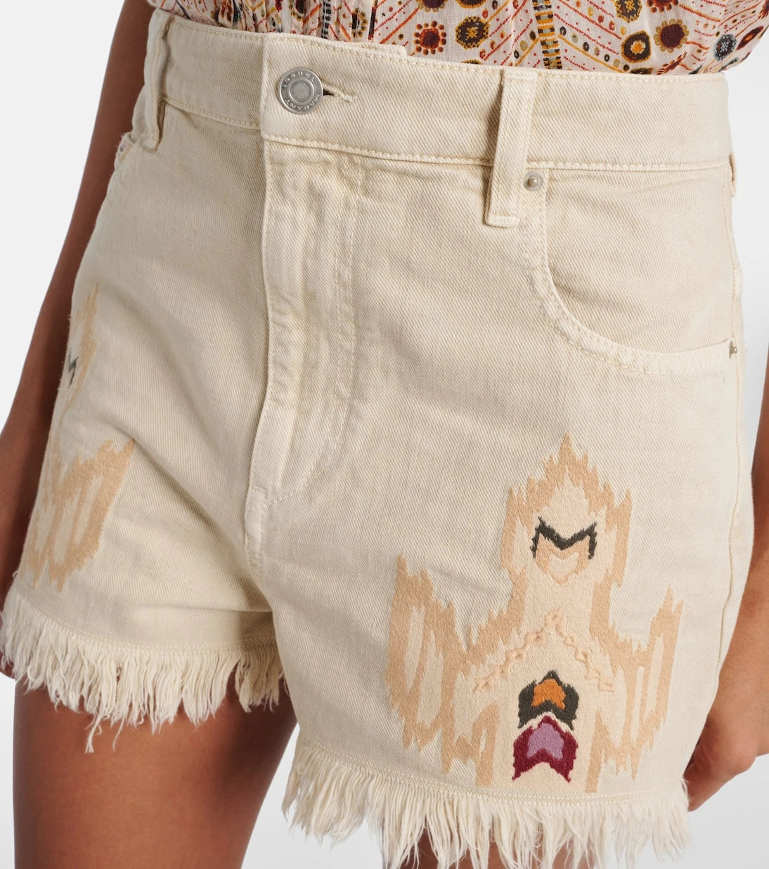 Marant Etoile - Lesia embroidered frayed denim shorts
