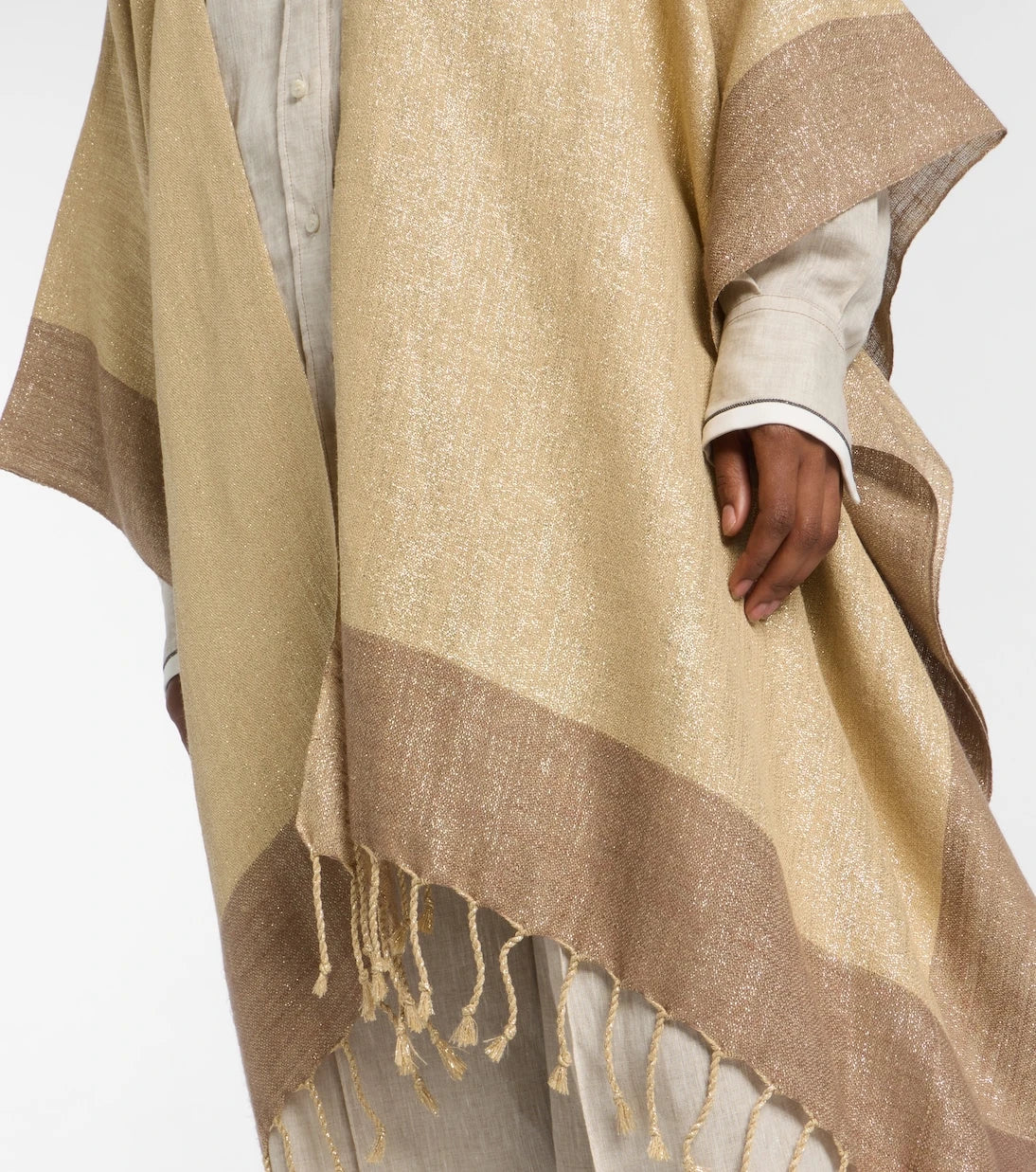 Brunello Cucinelli - Fringed linen-blend lamé poncho