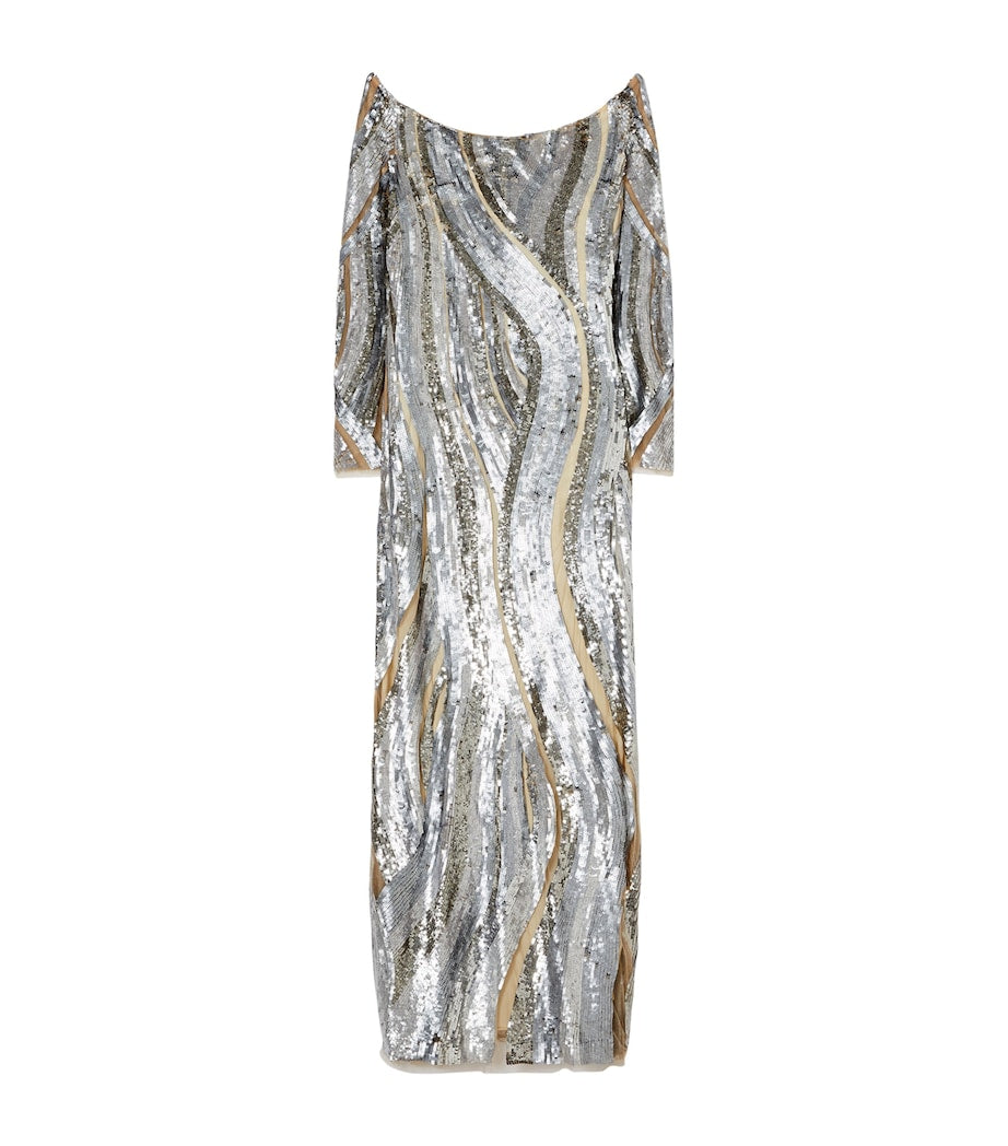 Marina Rinaldi Nude Tulle Embroidered Maxi Dress