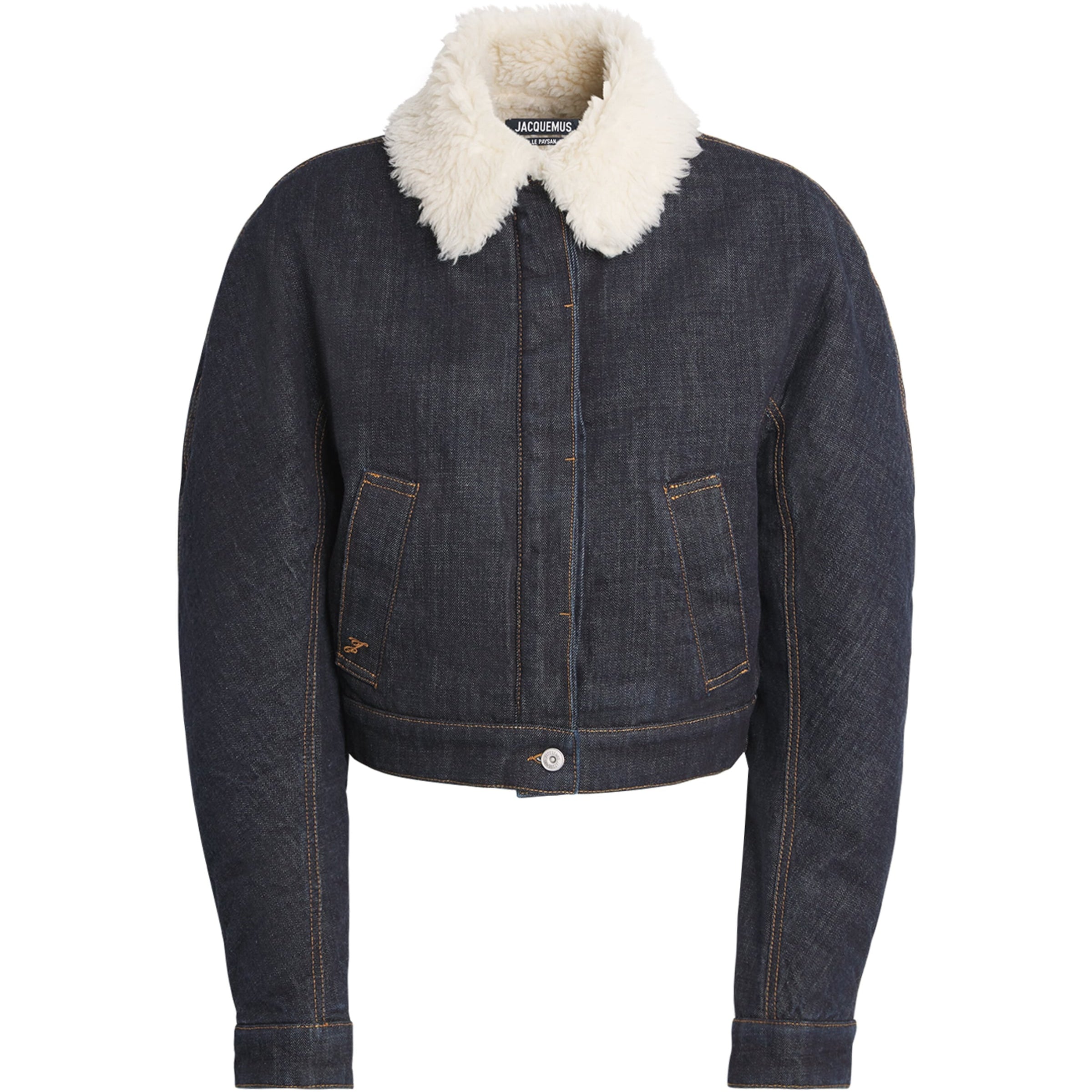 Jacquemus Navy Shearling-Trim Denim Bomber Jacket