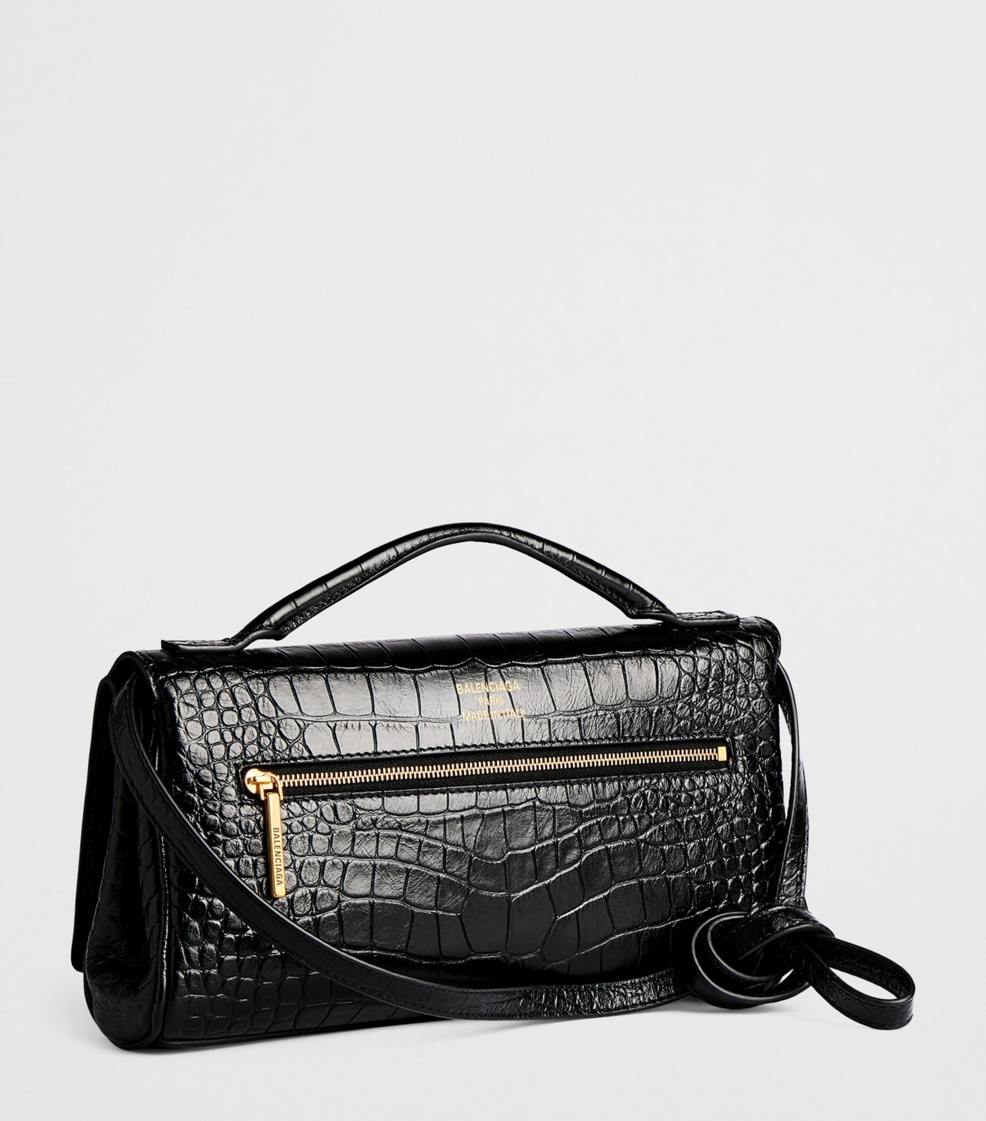 Black Croc-Embossed Calfskin Bel Air Clutch Bag