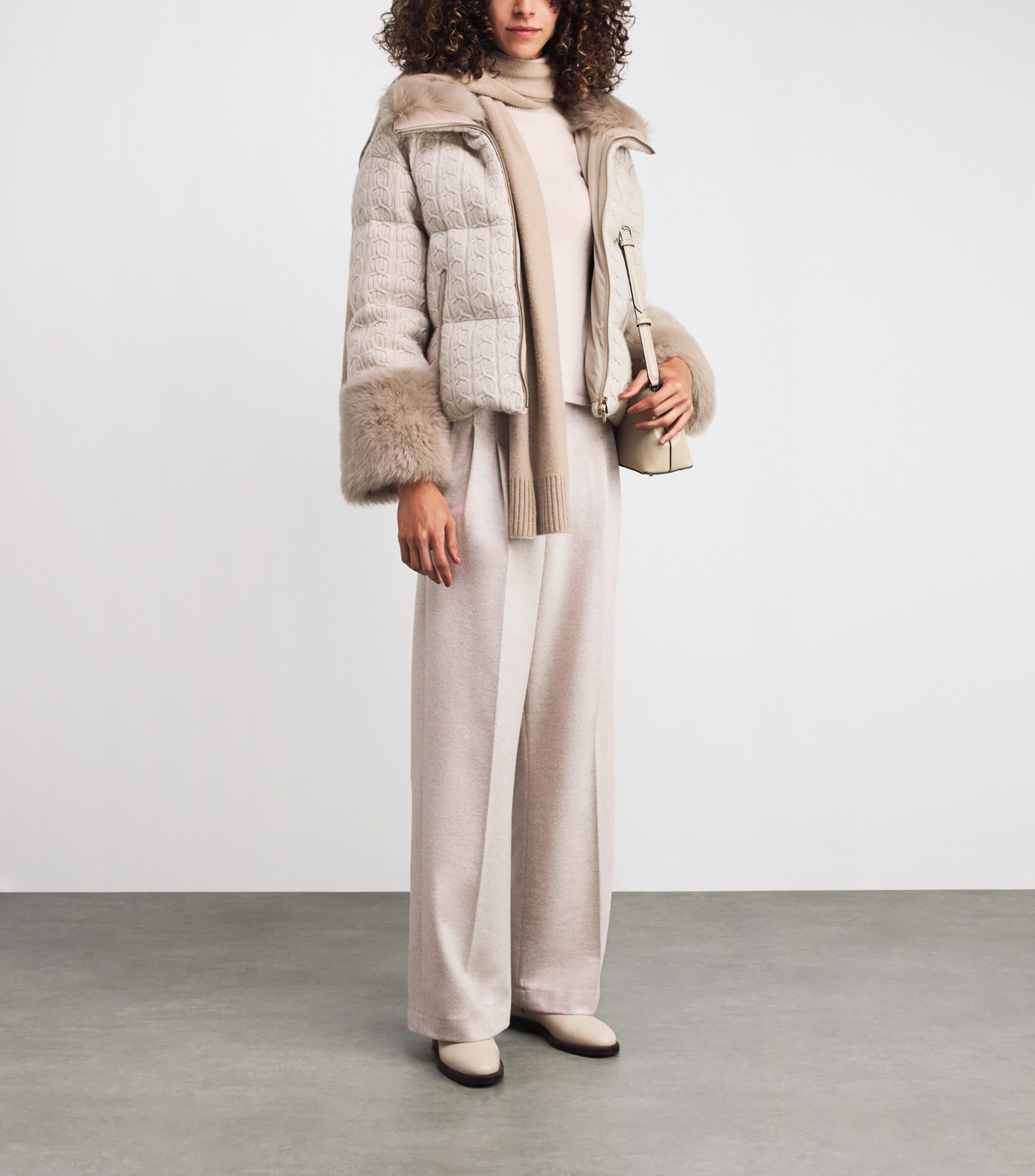 Agnona Beige Cashmere Padded Jacket