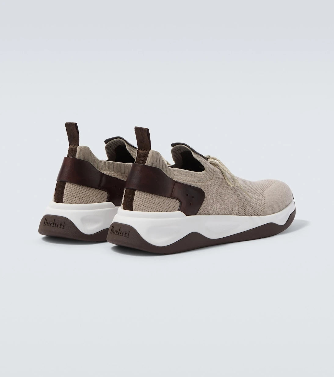 Berluti - Shadow leather-trimmed knitted sneakers