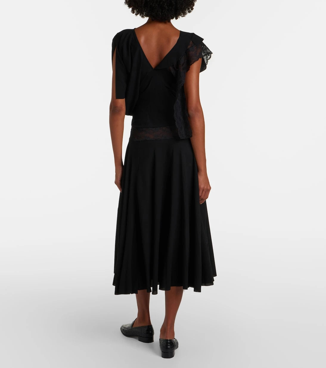 Junya Watanabe - Asymmetric lace-trimmed midi dress