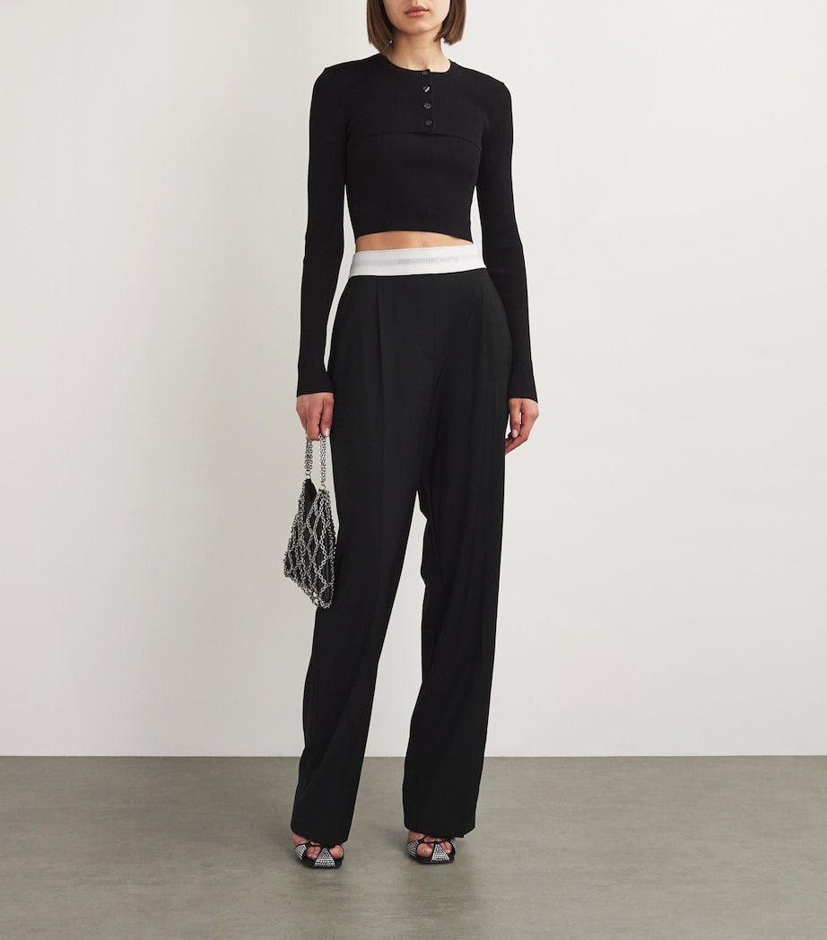 Alexander Wang Black Wool-Blend Elasticated High-Rise Tailored Trousers