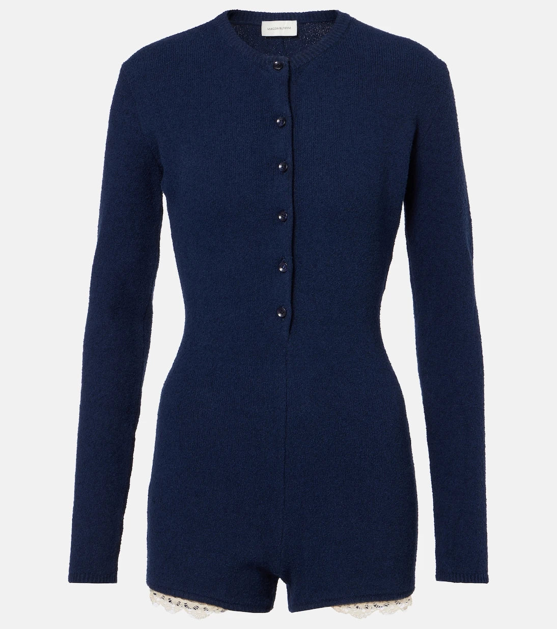 Magda Butrym - Lace-trimmed knitted cotton-blend romper