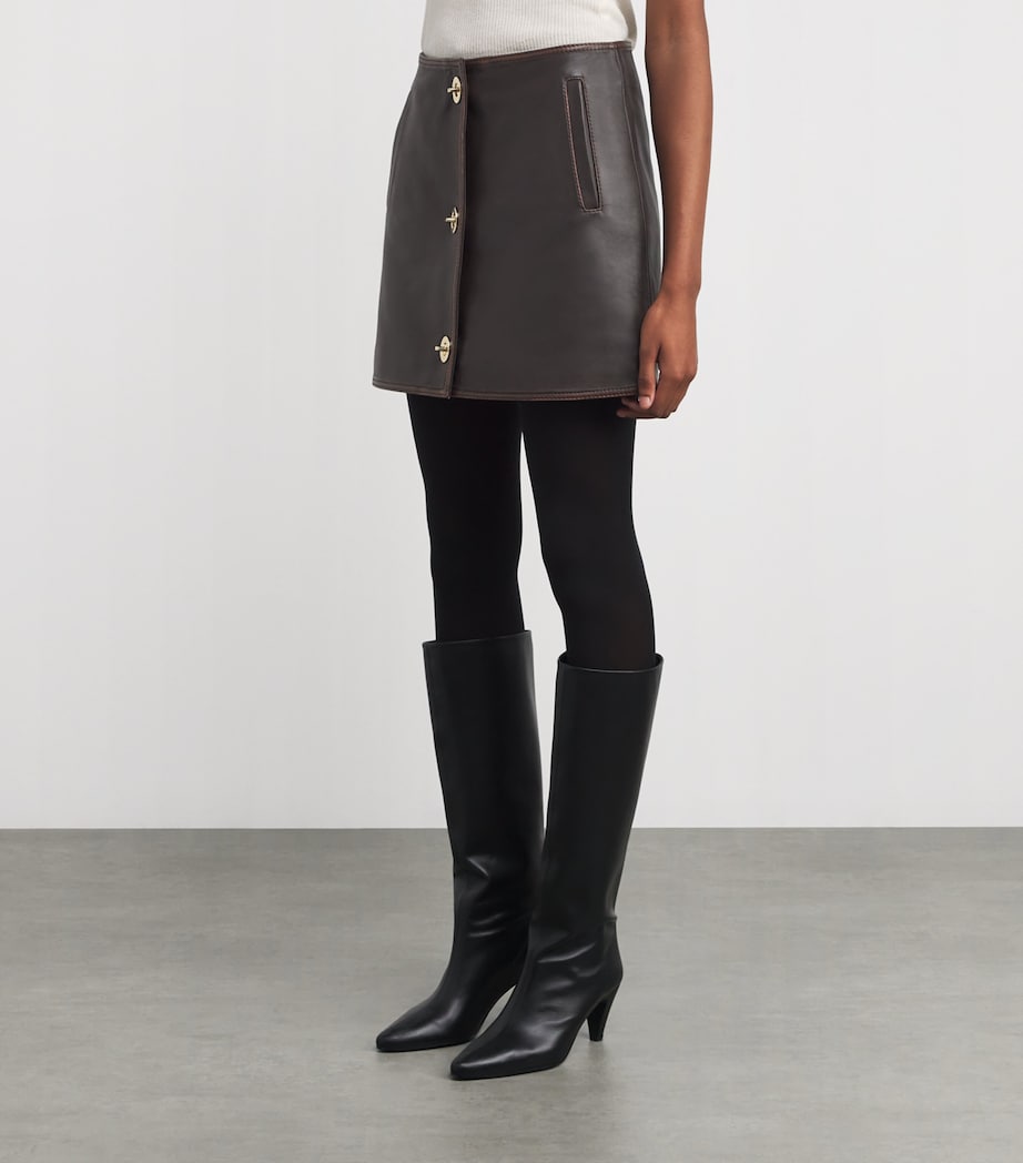 Claudie Pierlot Brown Leather Turn-Lock Mini Skirt