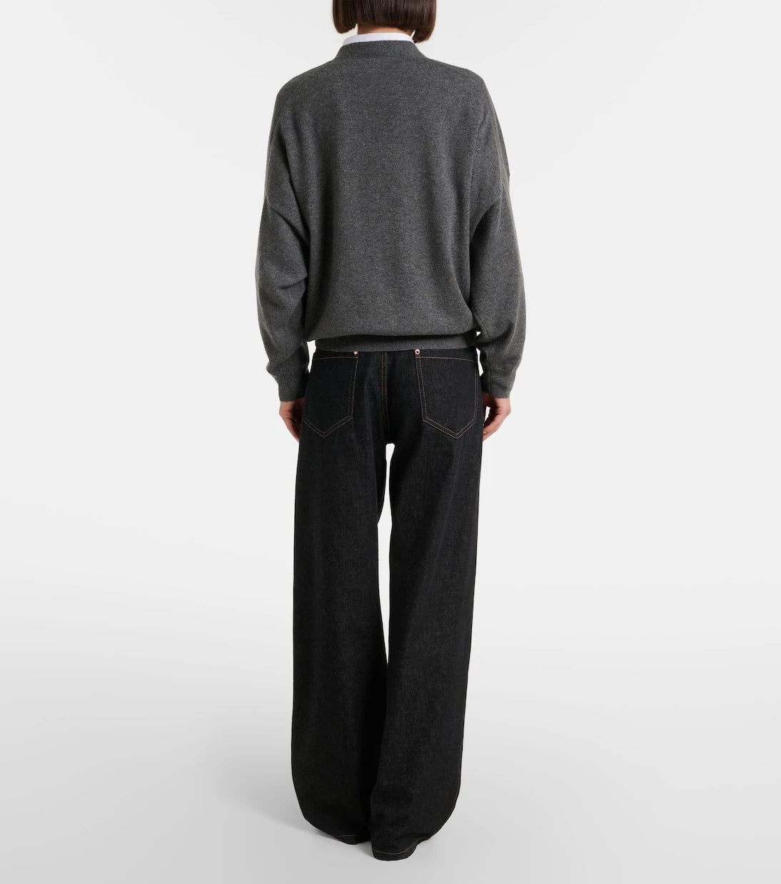 Brunello Cucinelli - Leather-trimmed wide-leg jeans