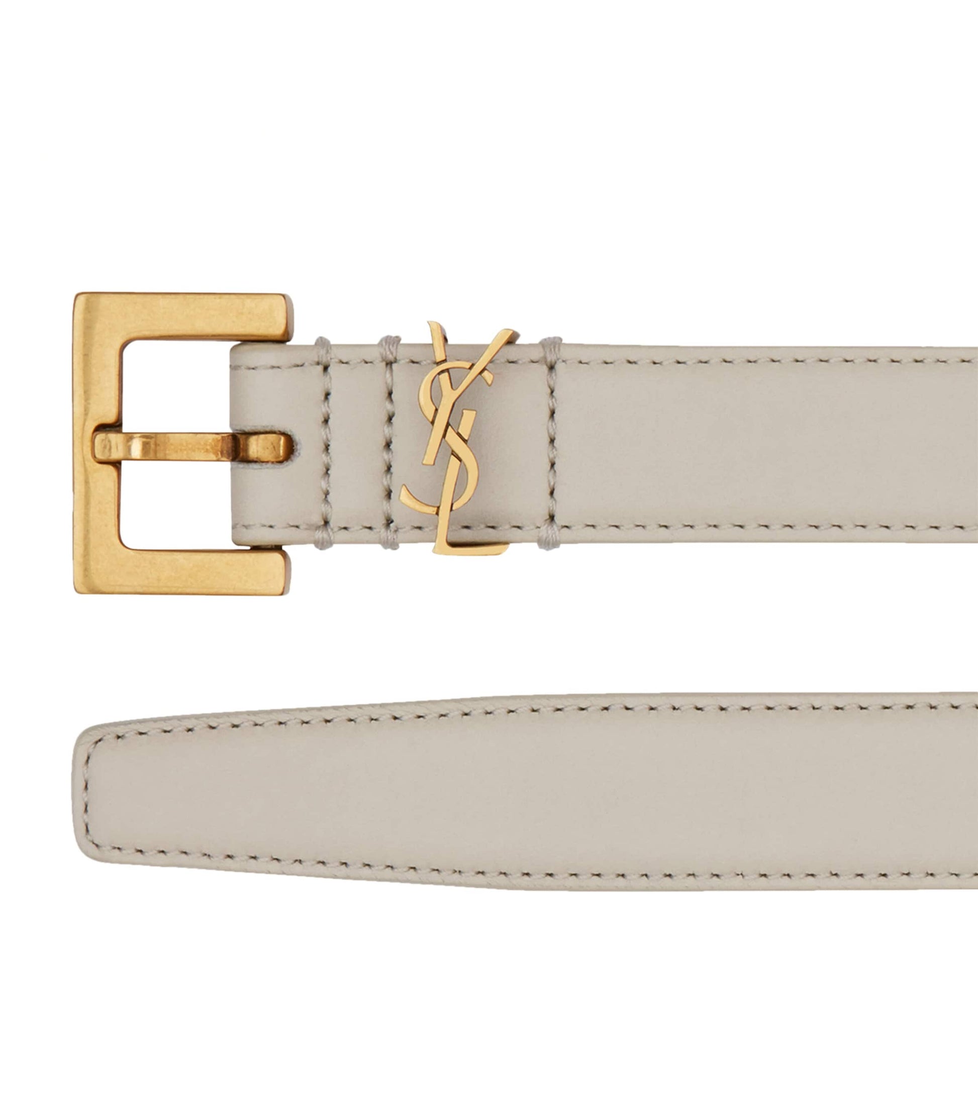 Saint Laurent White Leather Monogram Belt