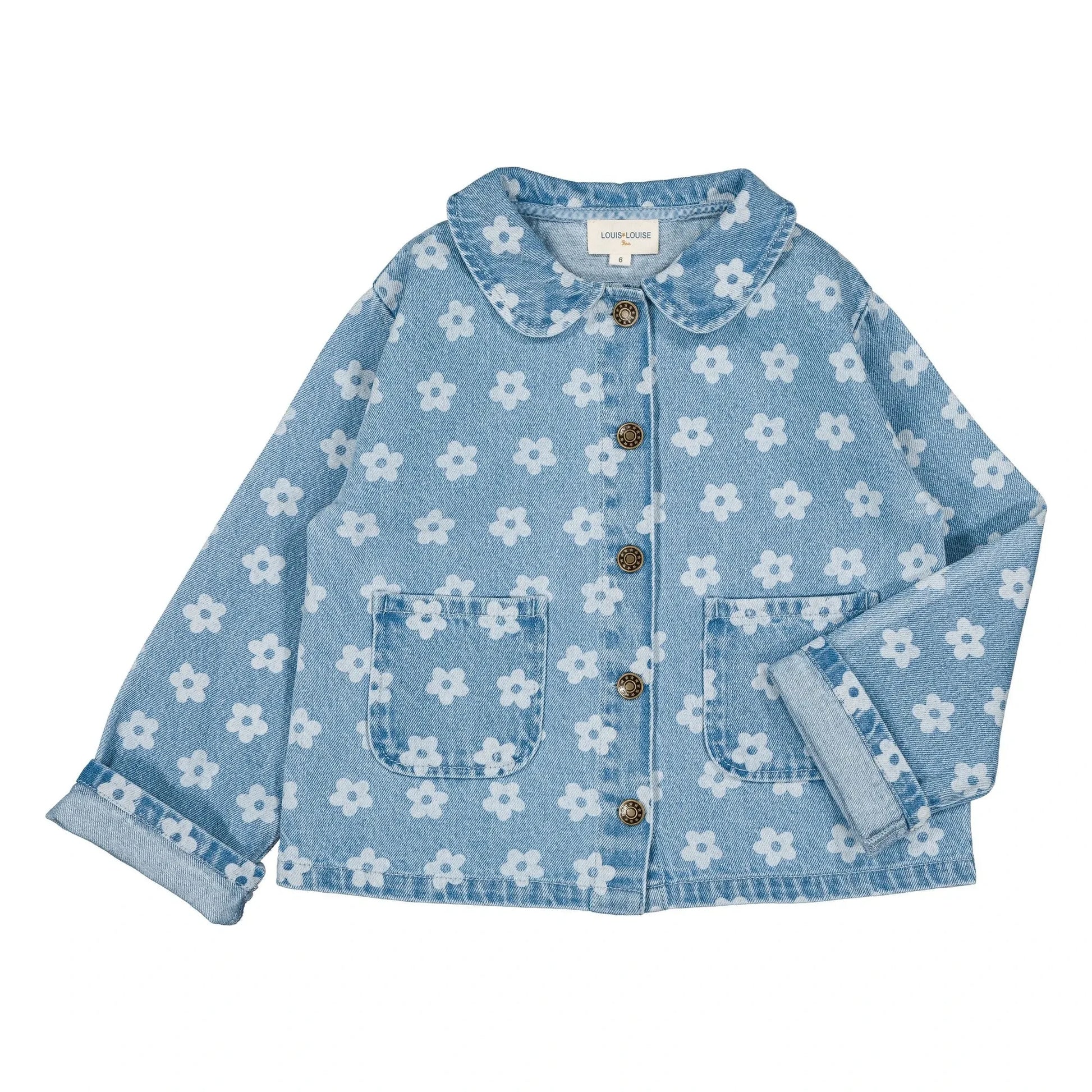 Louis Louise - Brown Denim Jacket Flowers | Light Blue