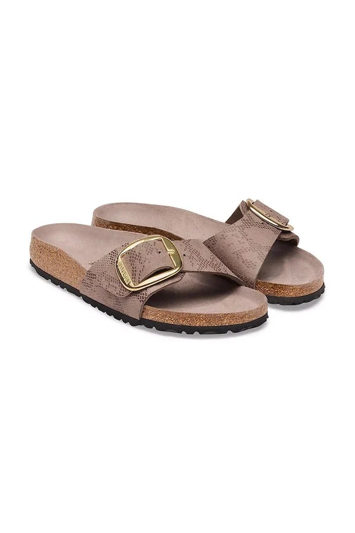 Birkenstock düz tabanlı kadın terlik Madrid Big Buckle Synthetics