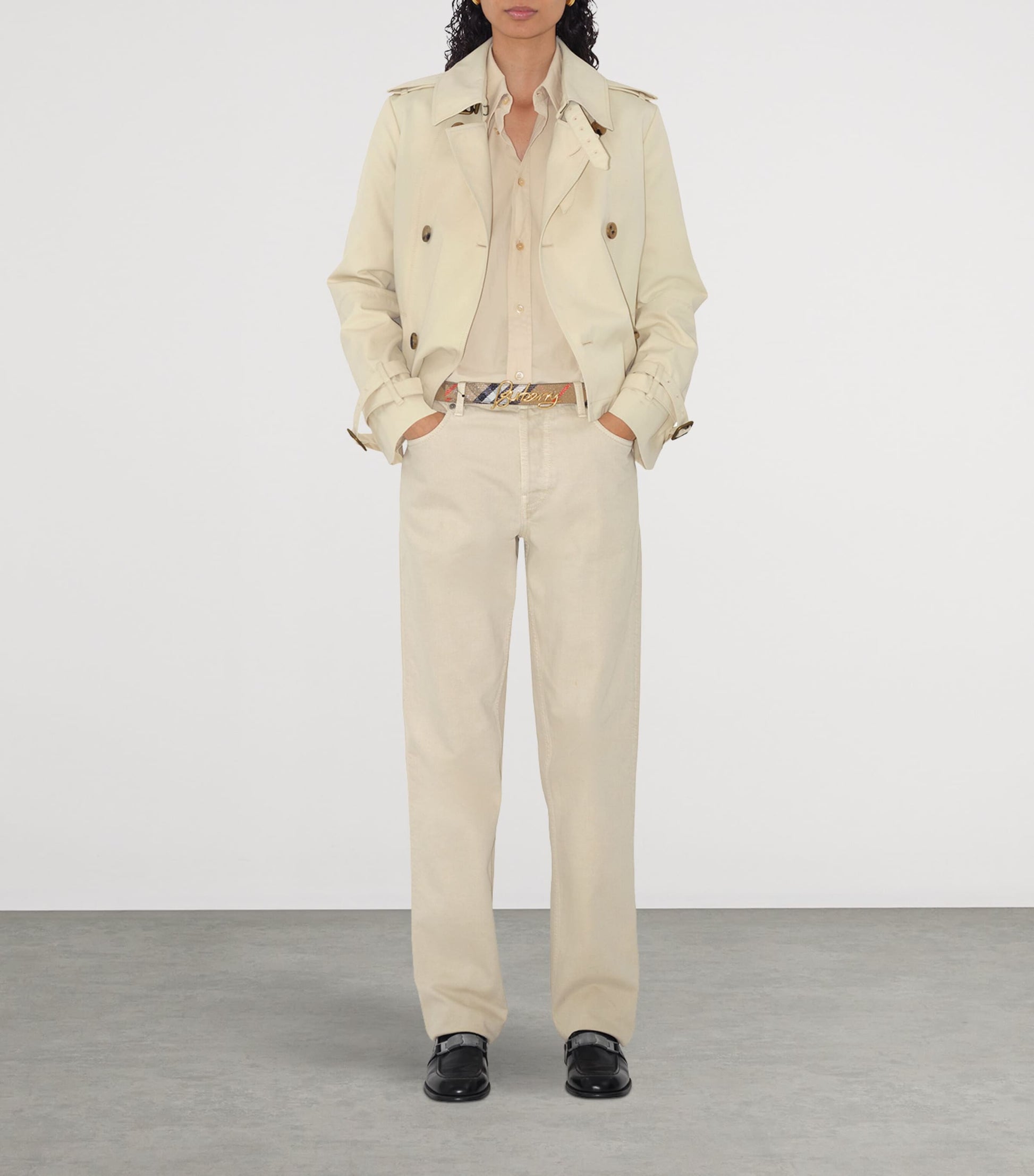 Beige Reversible Check Belt