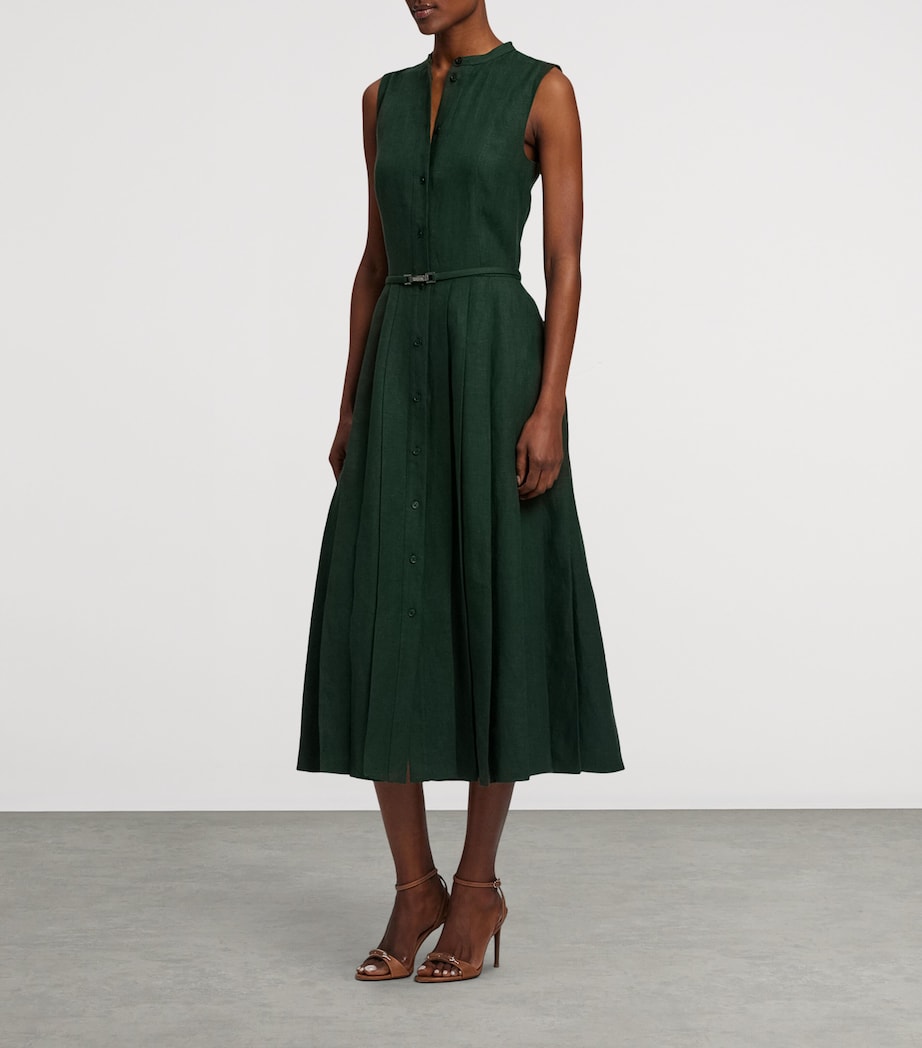 Green Linen Sleeveless Midi Dress
