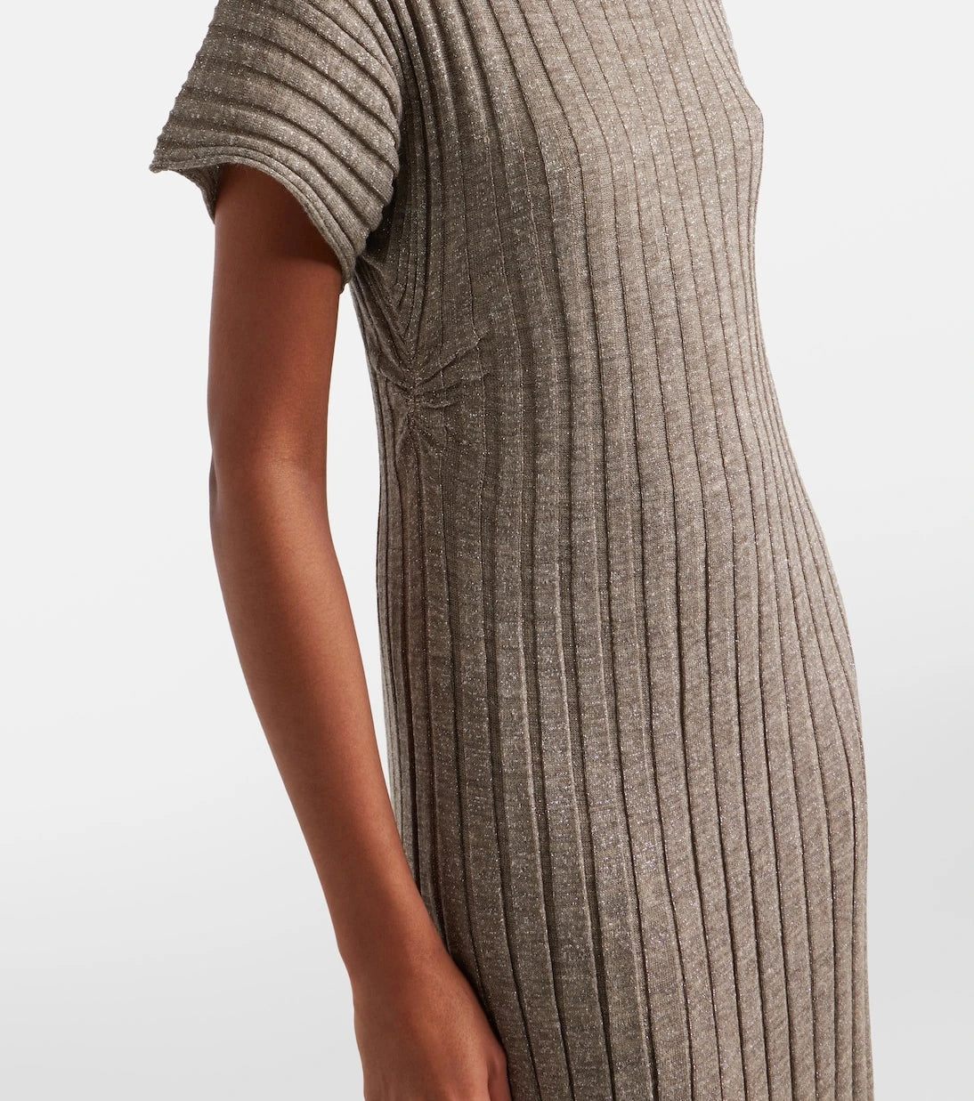 Brunello Cucinelli - Ribbed-knit lamé midi dress