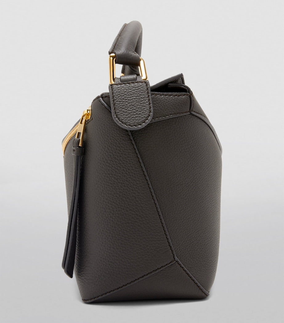 LOEWE Grey Small Leather Puzzle Edge Top-Handle Bag