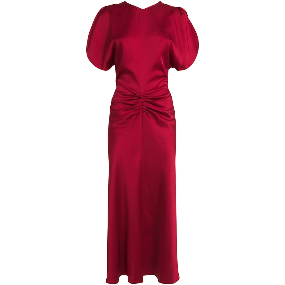Victoria Beckham Red Gathered Waist Midi Dress