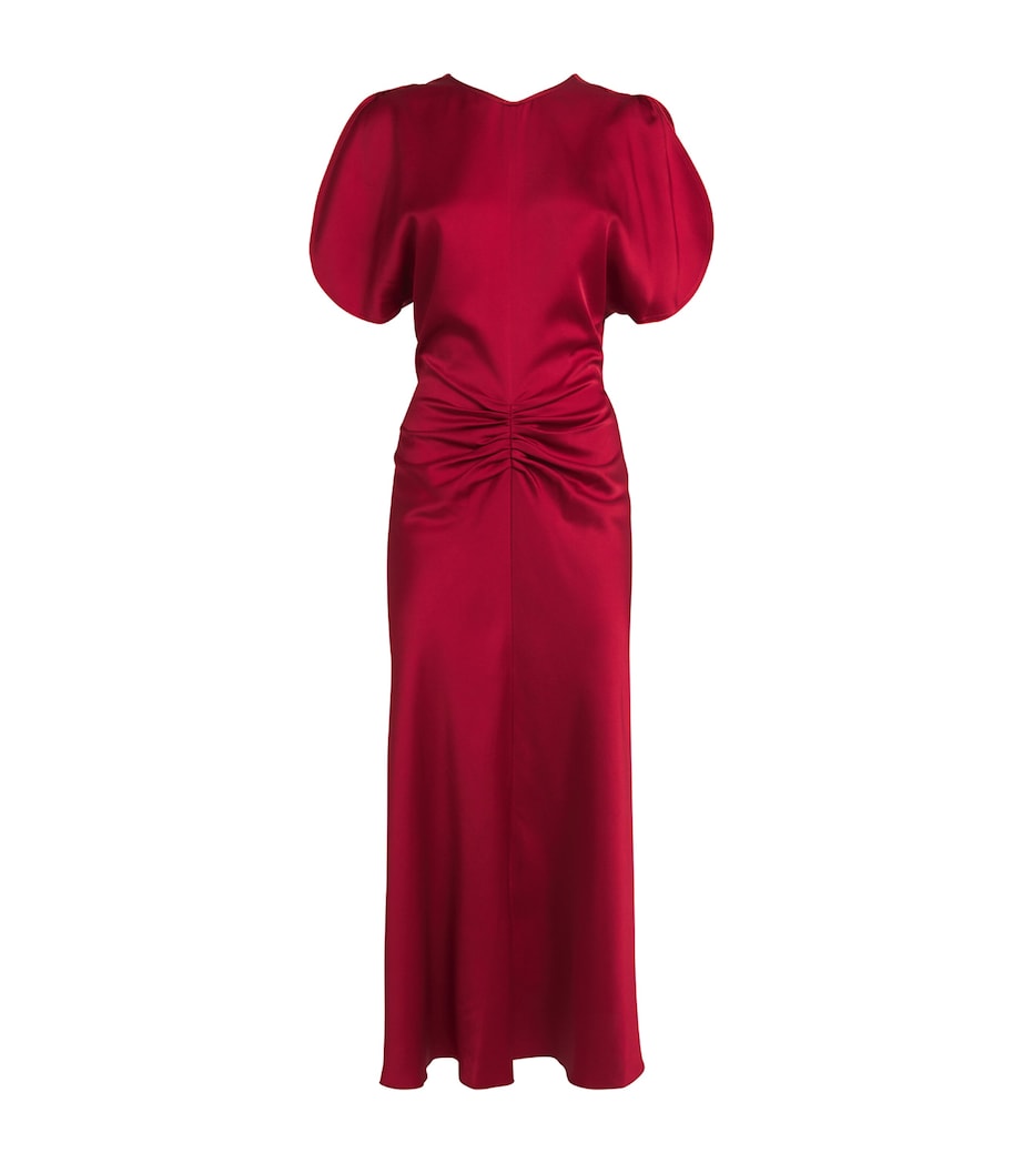 Victoria Beckham Red Gathered Waist Midi Dress