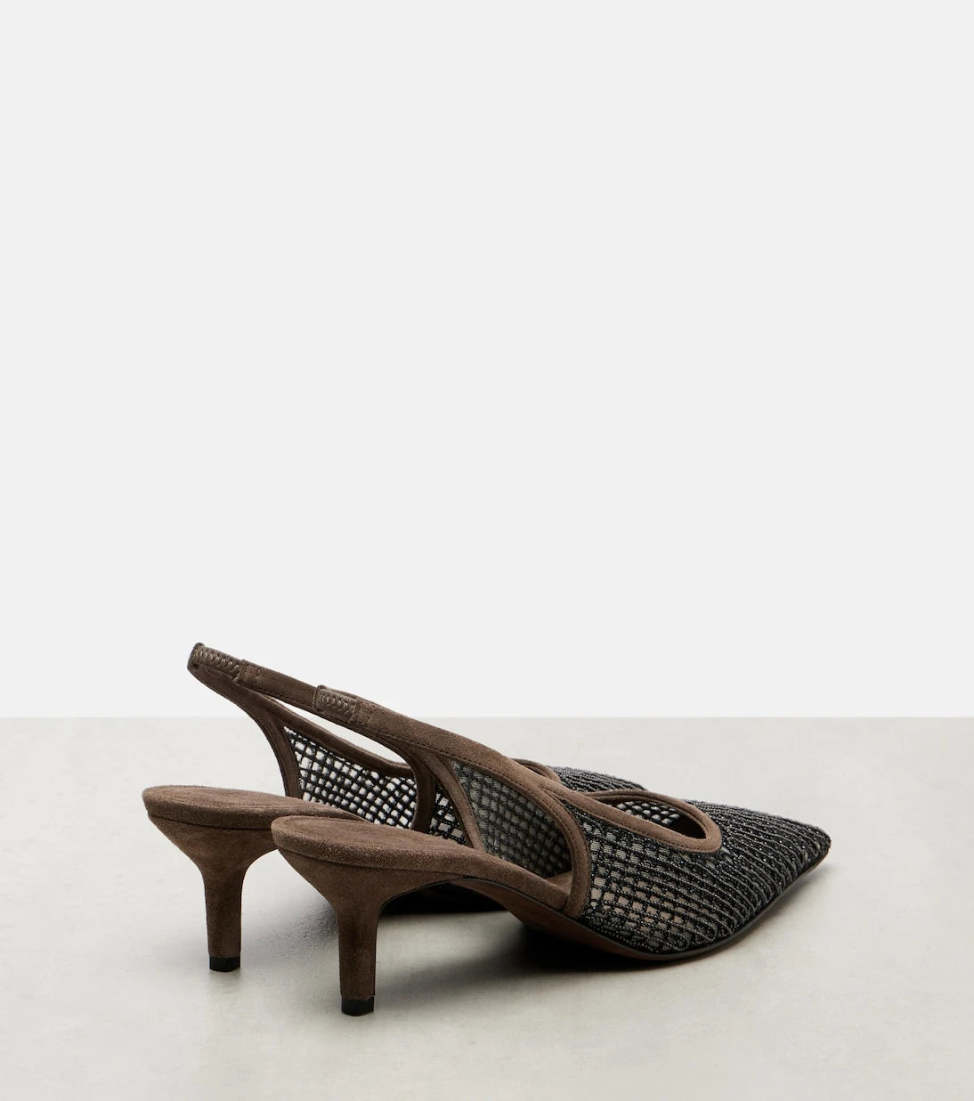 Brunello Cucinelli - Monili 55 suede-trimmed slingback pumps