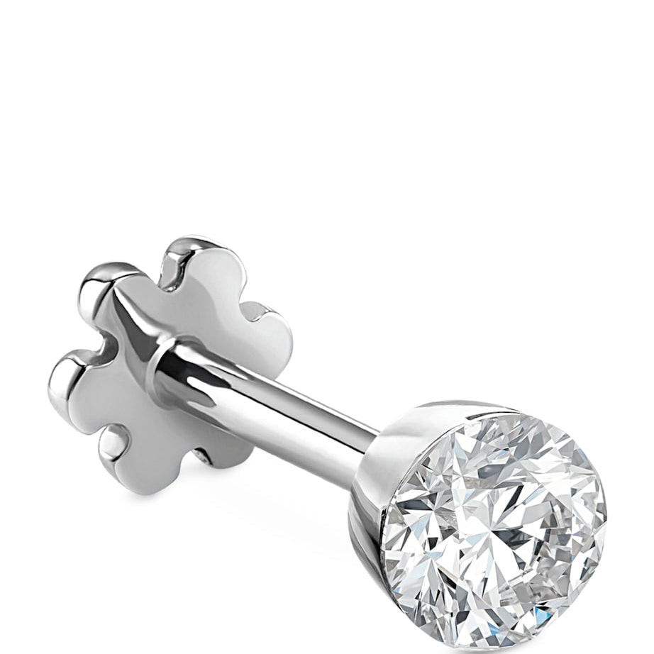 White Gold Invisible Set Diamond Threaded Stud Earring (3mm)