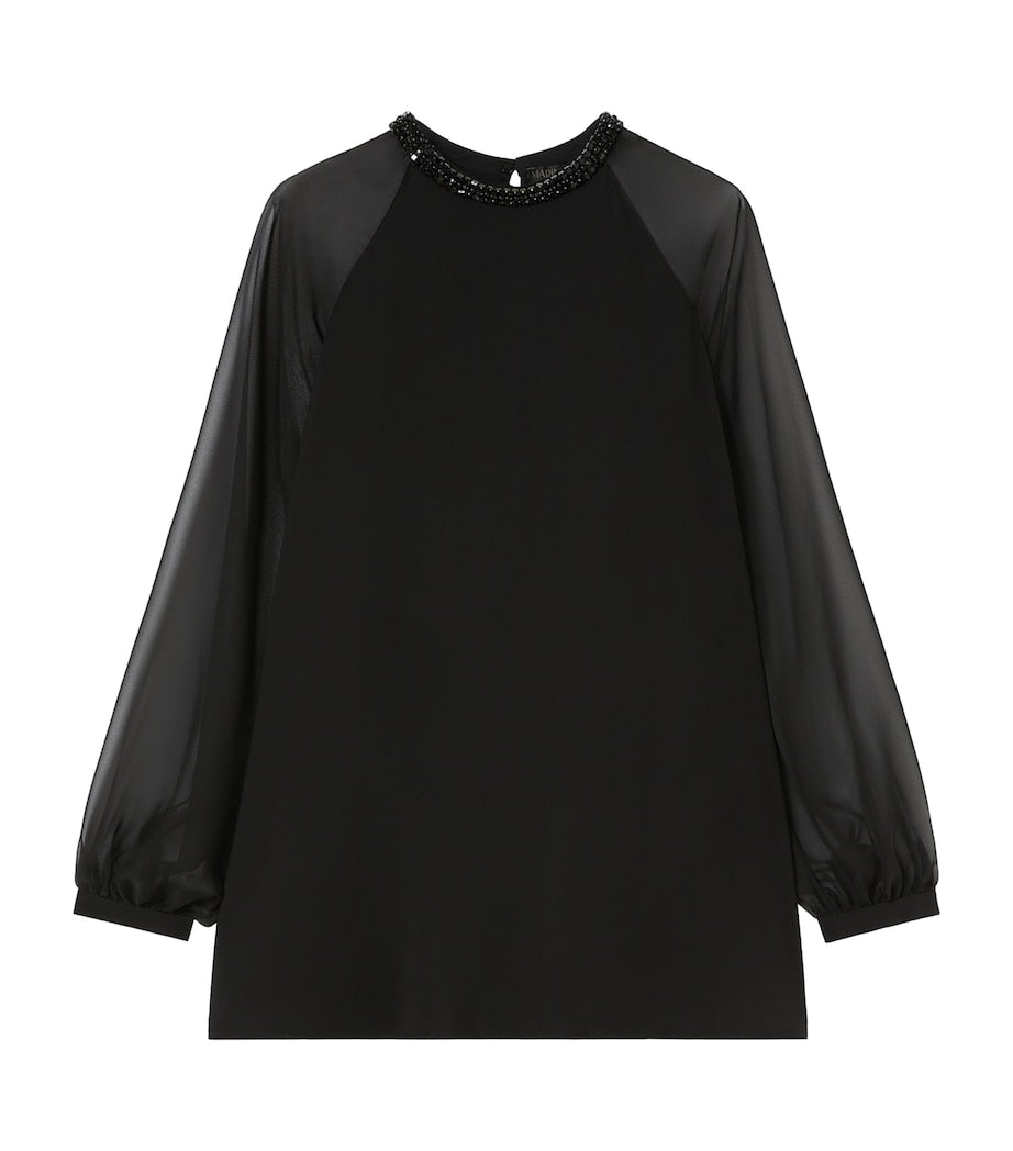Marina Rinaldi Black Cady Chiffon-Sleeve Cambusa Blouse